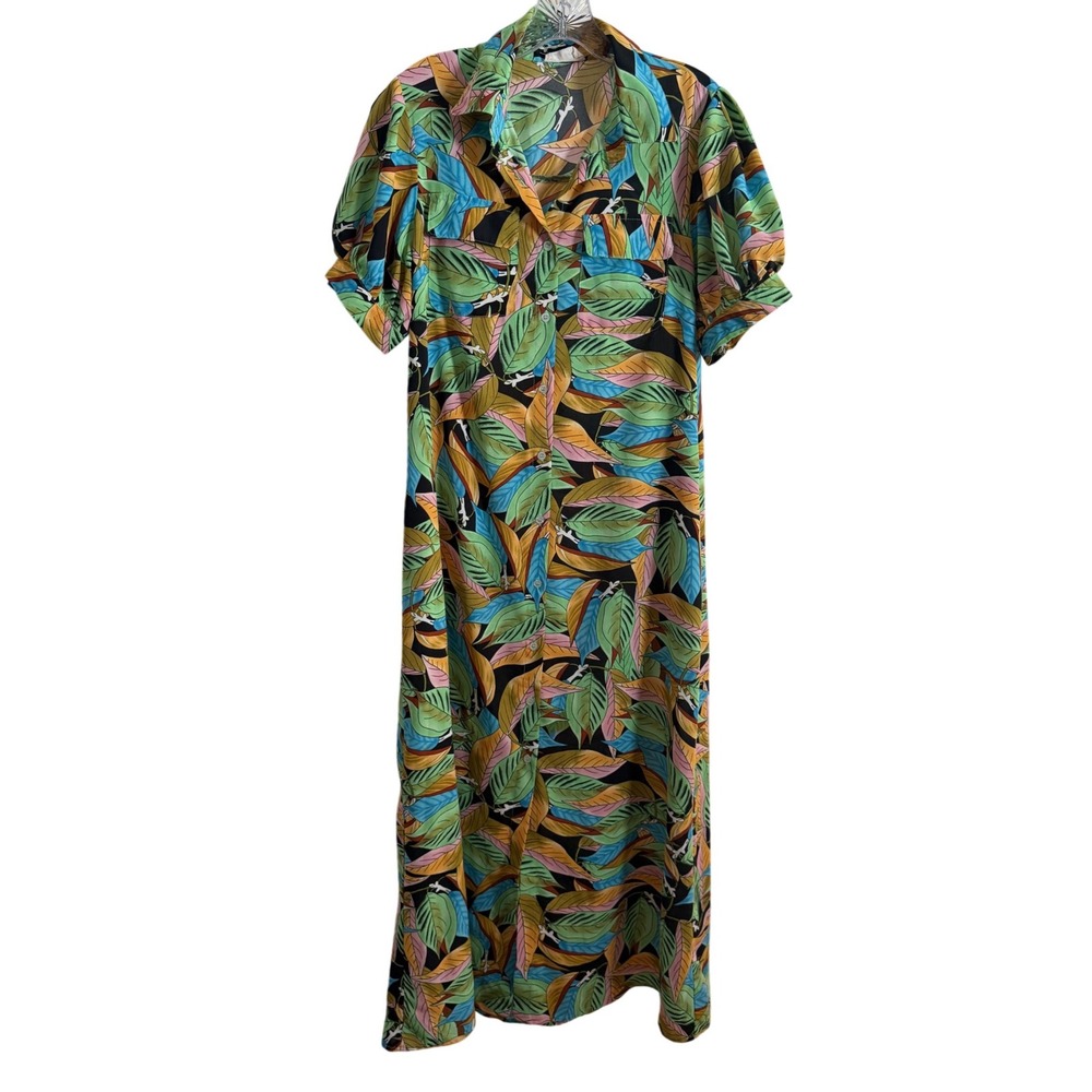 Love + Harmony Tropical Leaf Print Maxi Dress Womens Size M Multicolor Button Up